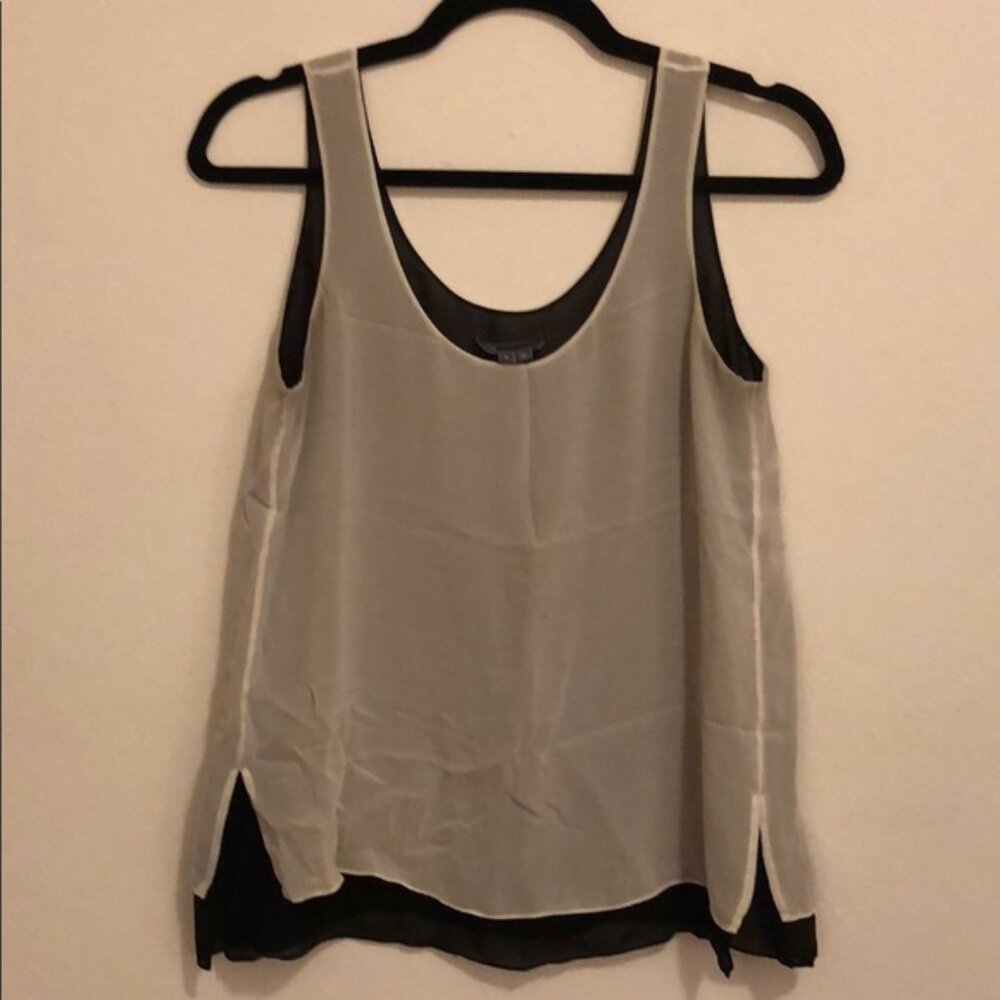 Vince 100% silk reversible scoop neck contrast lightweight layered boxy tank top